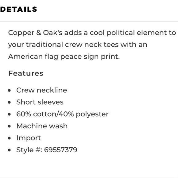 COPPER & OAK AMERICAN FLAG PEACE SIGN TEE NEW - Picture 7 of 8